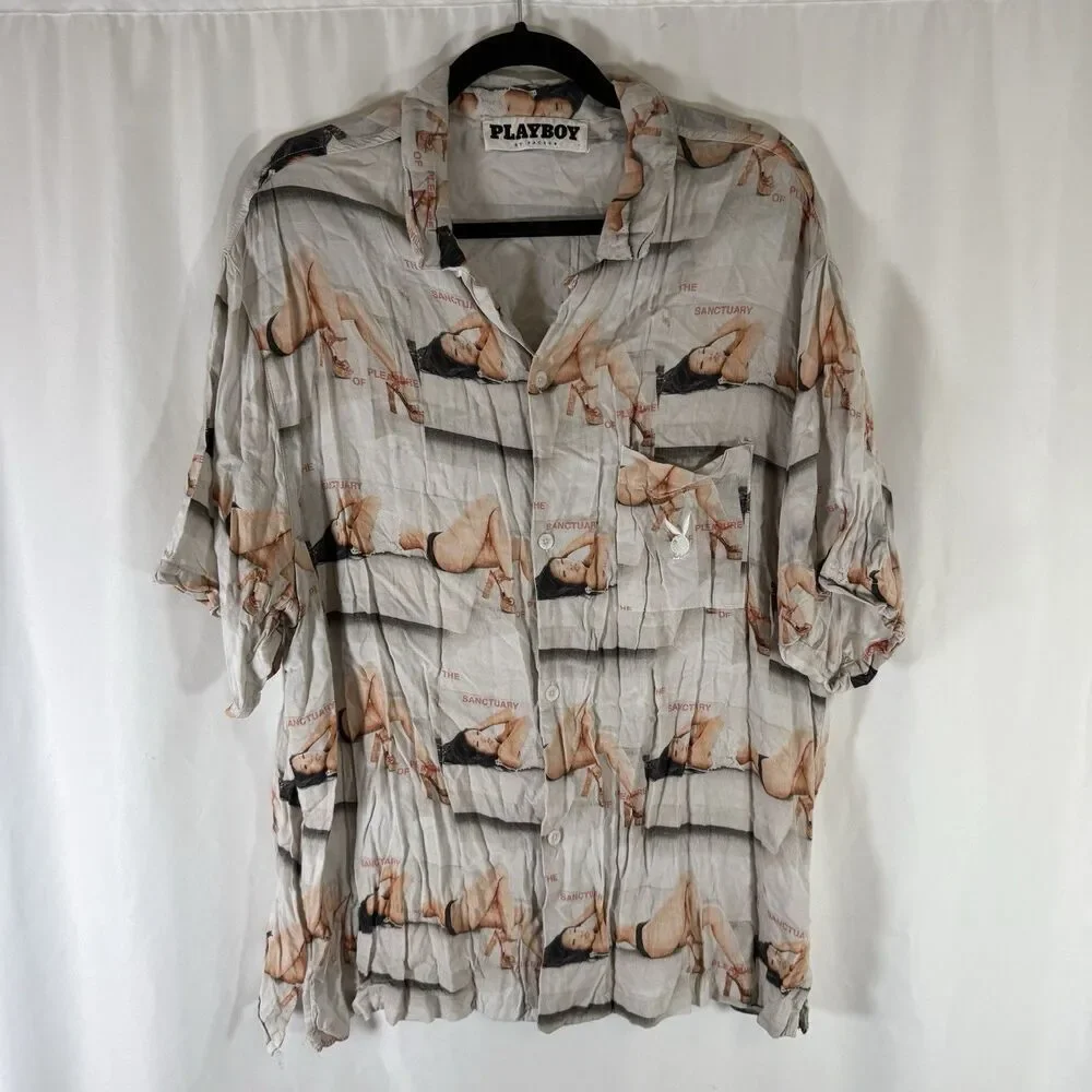 Playboy X Pacsun Shirt Men's Large Button Up Short Sleeve The Sanctuary Camp